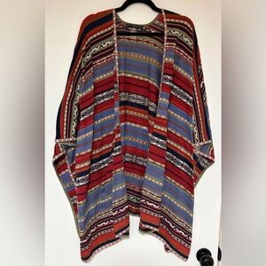 Peruvian Collection Multi Color Open Front Open Sleeve Wrap Cardigan One Size
